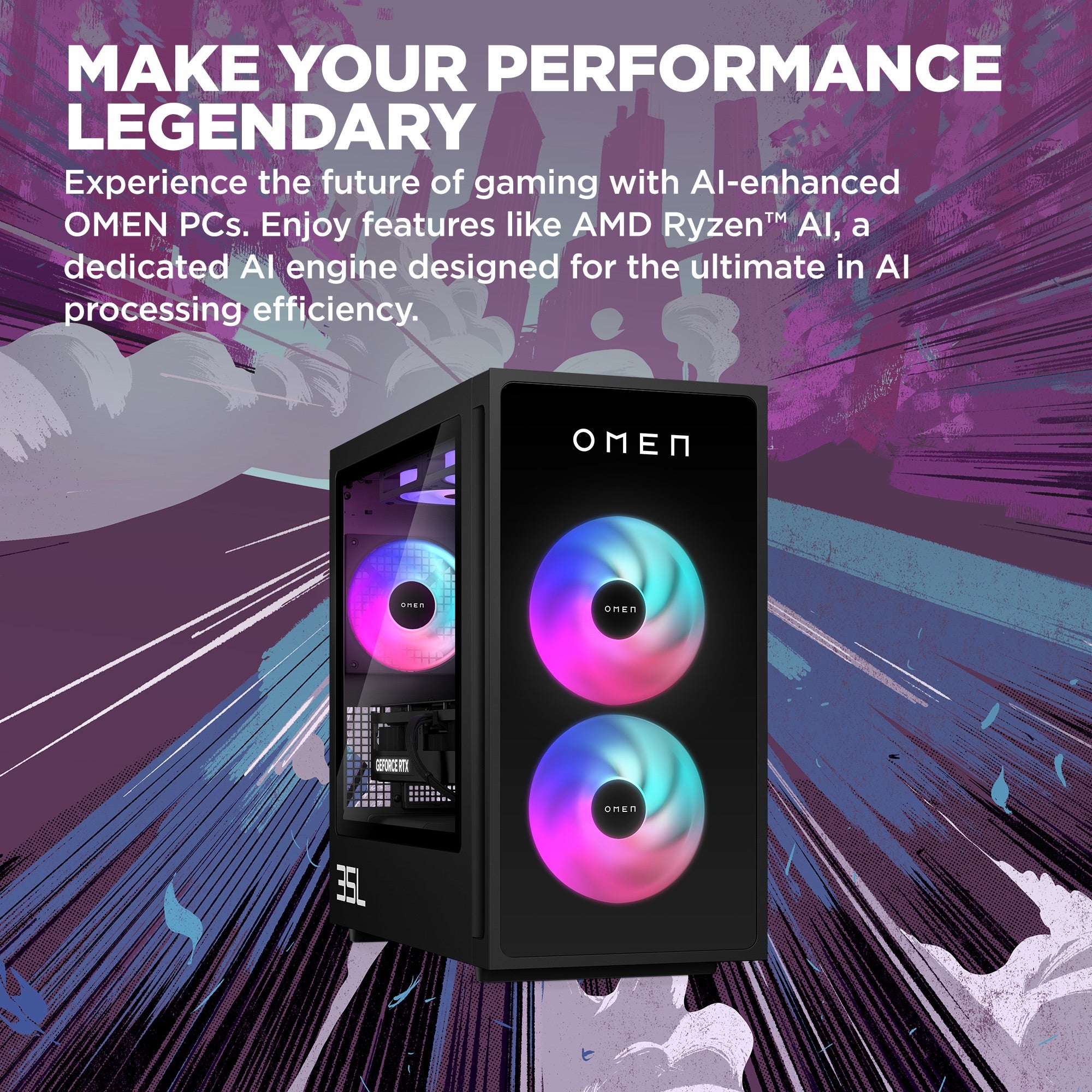 OMEN 35L Gaming Desktop GT16-0107t PC. Windows 11 Home. Intel® Core™ Ultra 7. 32GB RAM. 1TB SSD. NVIDIA® GeForce RTX™ 5070. Black - Image 2