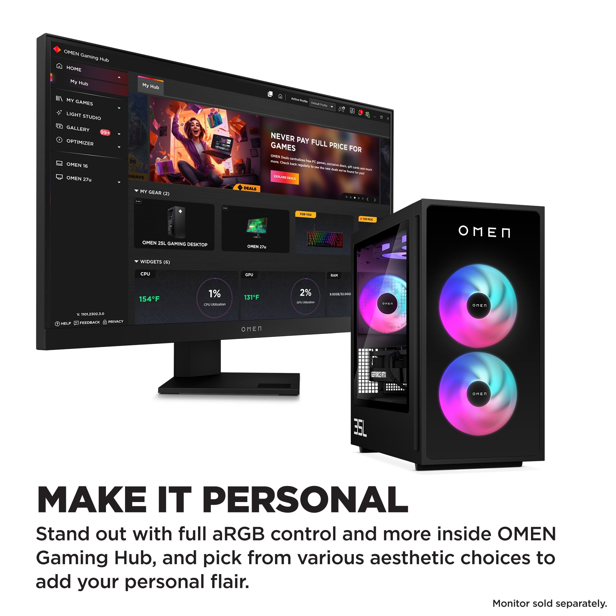 OMEN 35L Gaming Desktop GT16-0285t PC. Windows 11 Home. Intel® Core™ Ultra 9. 64GB RAM. 2TB SSD. NVIDIA® GeForce RTX™ 5080. Black - Image 4