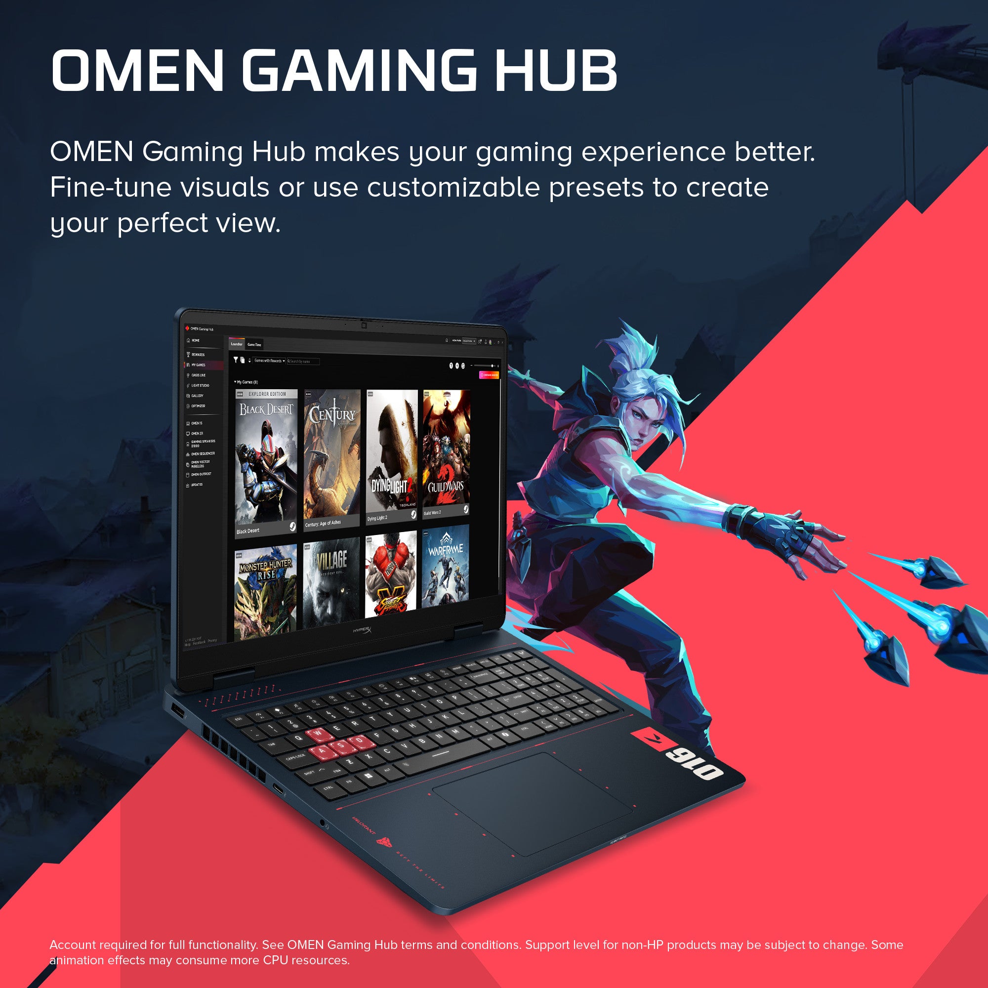 HyperX OMEN 16 inch Gaming Laptop PC 16 Valorant edition. Windows 11 Home. 16. AMD Ryzen™ 9. 32GB RAM. 1TB SSD. NVIDIA® GeForce RTX™ 5070. 2.5K. RIOT Blue - Image 6