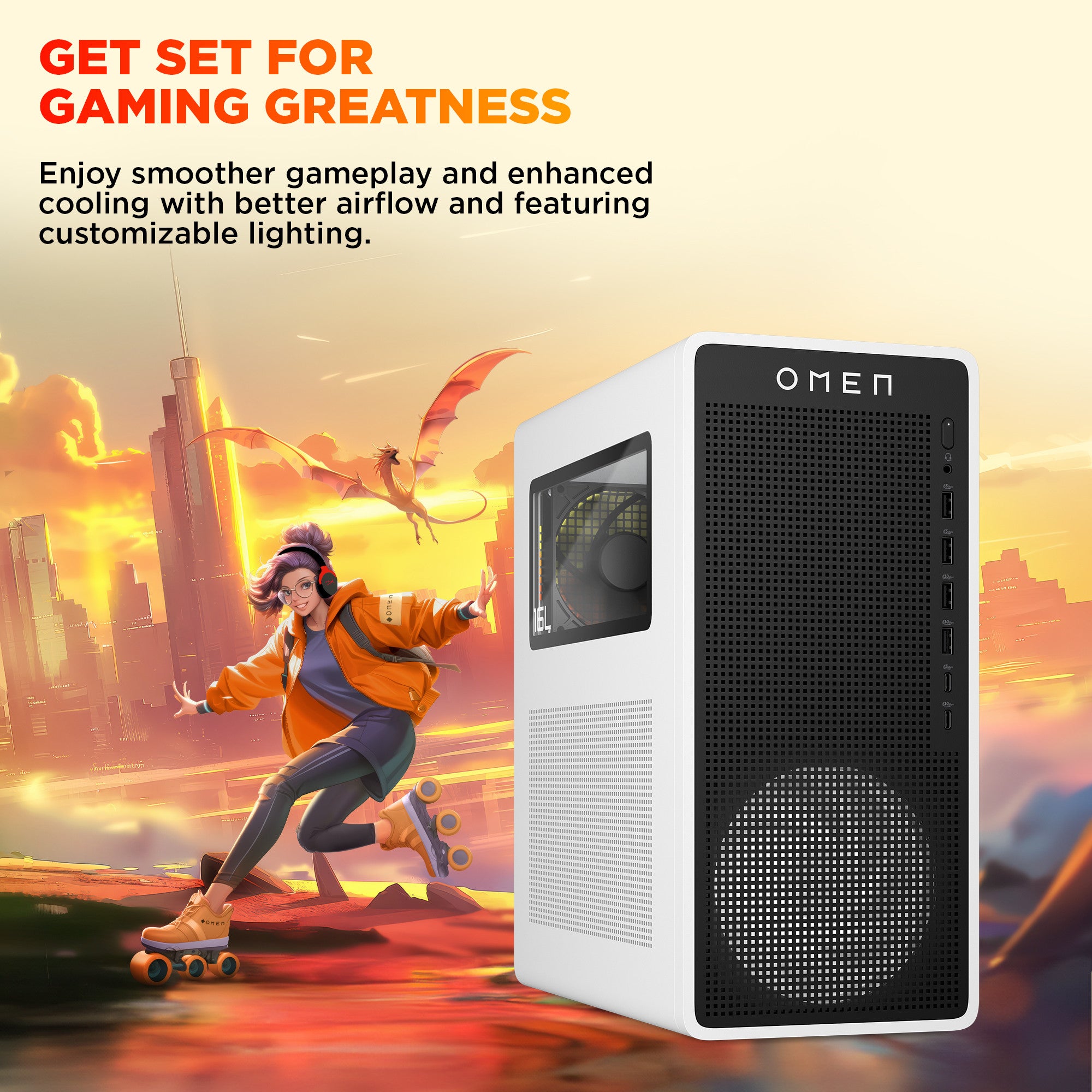 OMEN 16L Gaming Desktop TG03-0085t PC. Windows 11 Home. Intel® Core™ Ultra 7. 32GB RAM. 1TB SSD. NVIDIA® GeForce RTX™ 5060. Snow white - Image 2