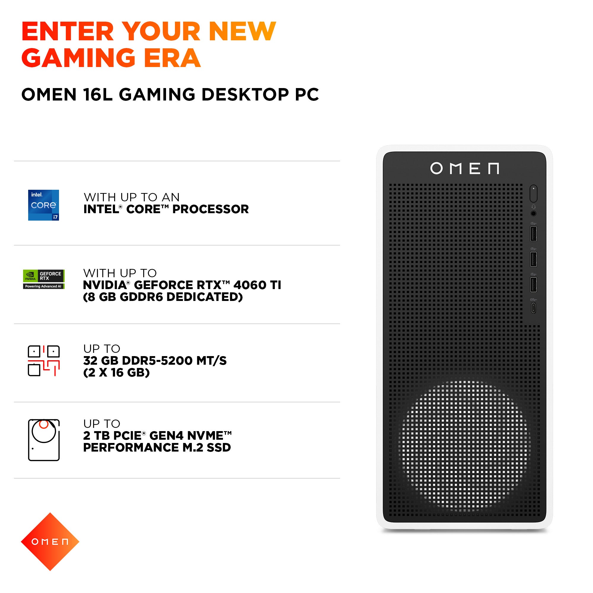 OMEN 16L Gaming Desktop TG03-0085t PC. Windows 11 Home. Intel® Core™ Ultra 7. 32GB RAM. 1TB SSD. NVIDIA® GeForce RTX™ 5060. Snow white - Image 7