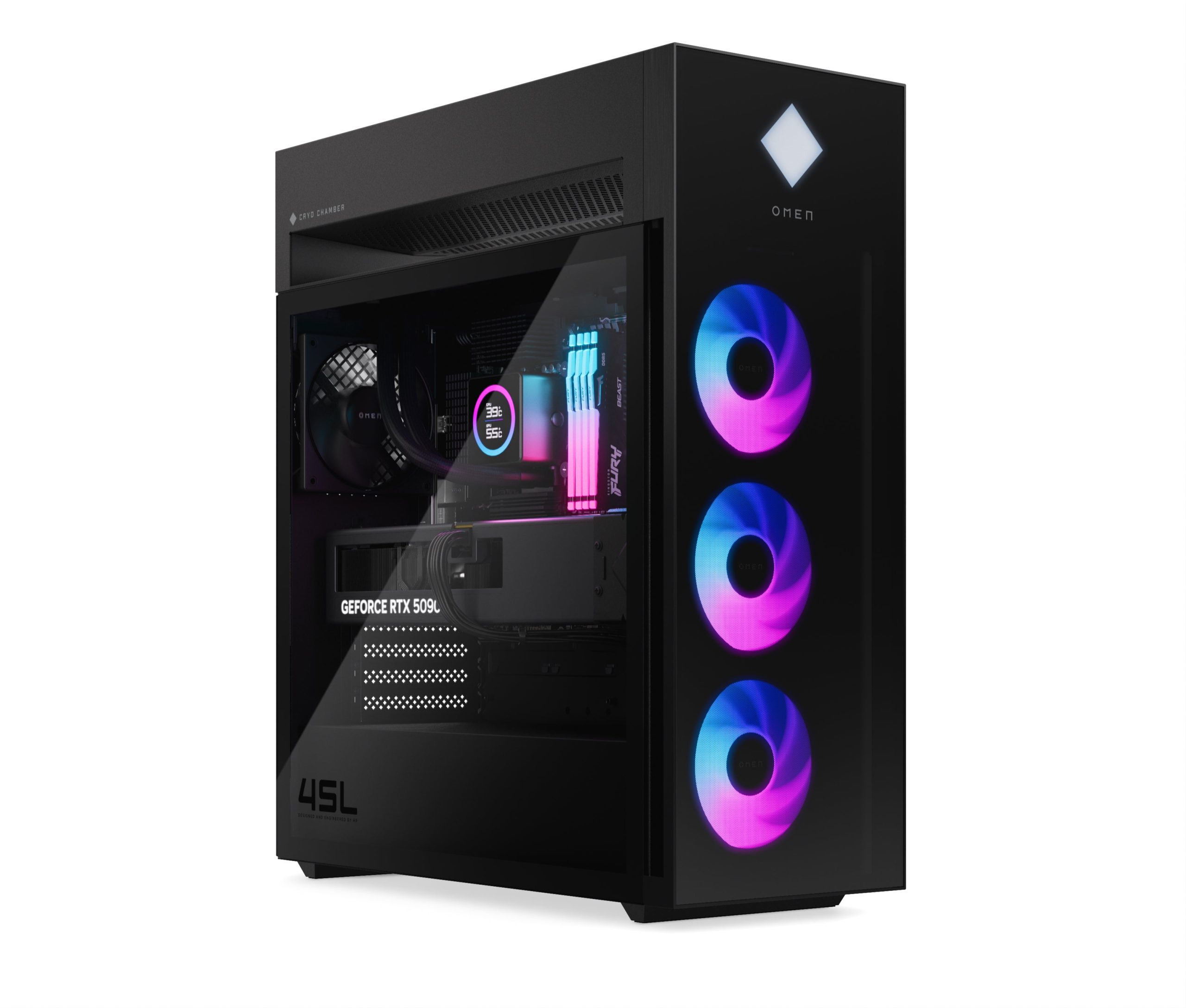 OMEN by HP 45L Gaming Desktop GT22-3090. Windows 11 Pro. Intel® Core™ Ultra 9. 64GB RAM. 2TB SSD. NVIDIA® GeForce RTX™ 5090. Black - Image 2