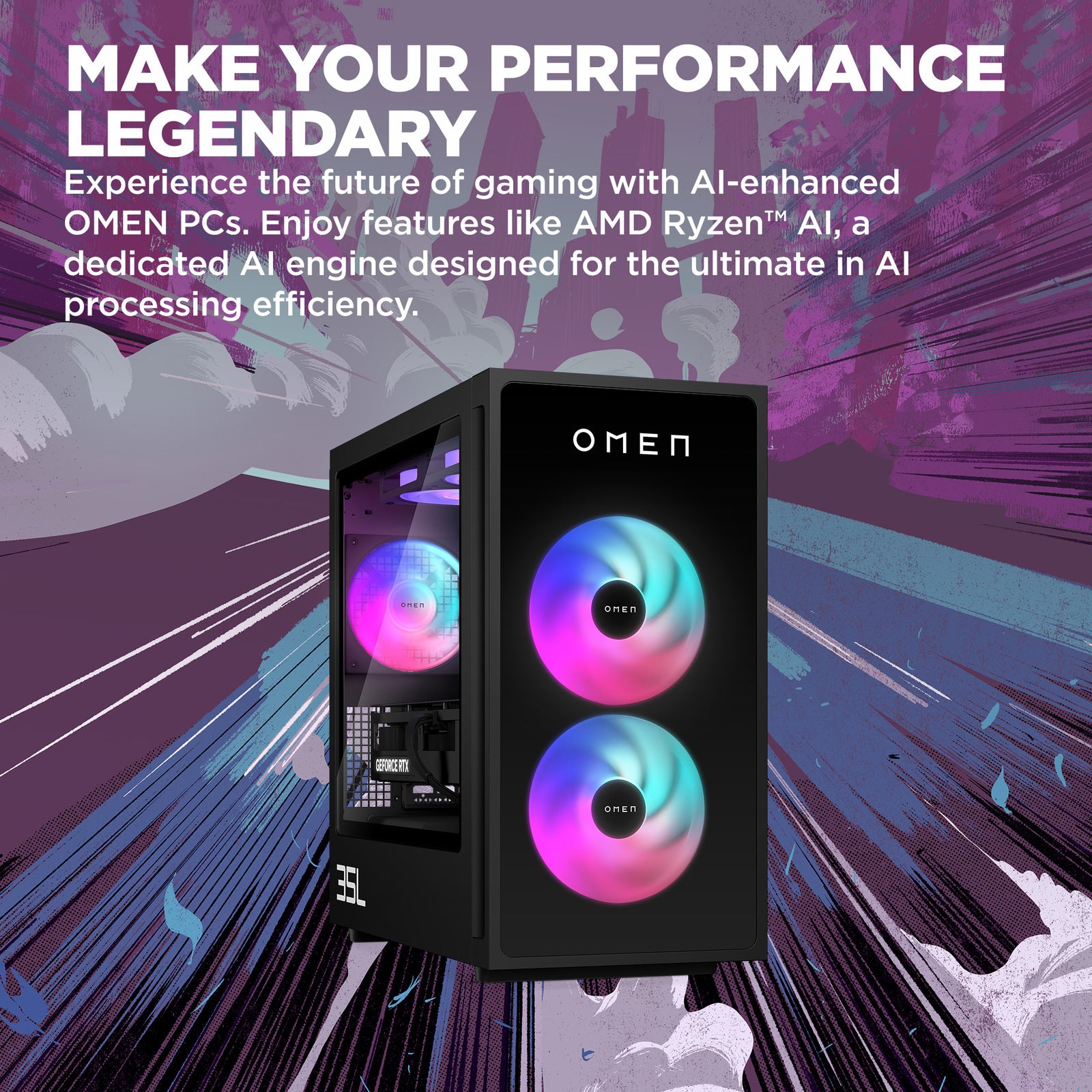 OMEN 35L Gaming Desktop GT16-0066m PC. Windows 11 Home. AMD Ryzen™ 7. 16GB RAM. 1TB SSD. NVIDIA® GeForce RTX™ 4060. Black - Image 2