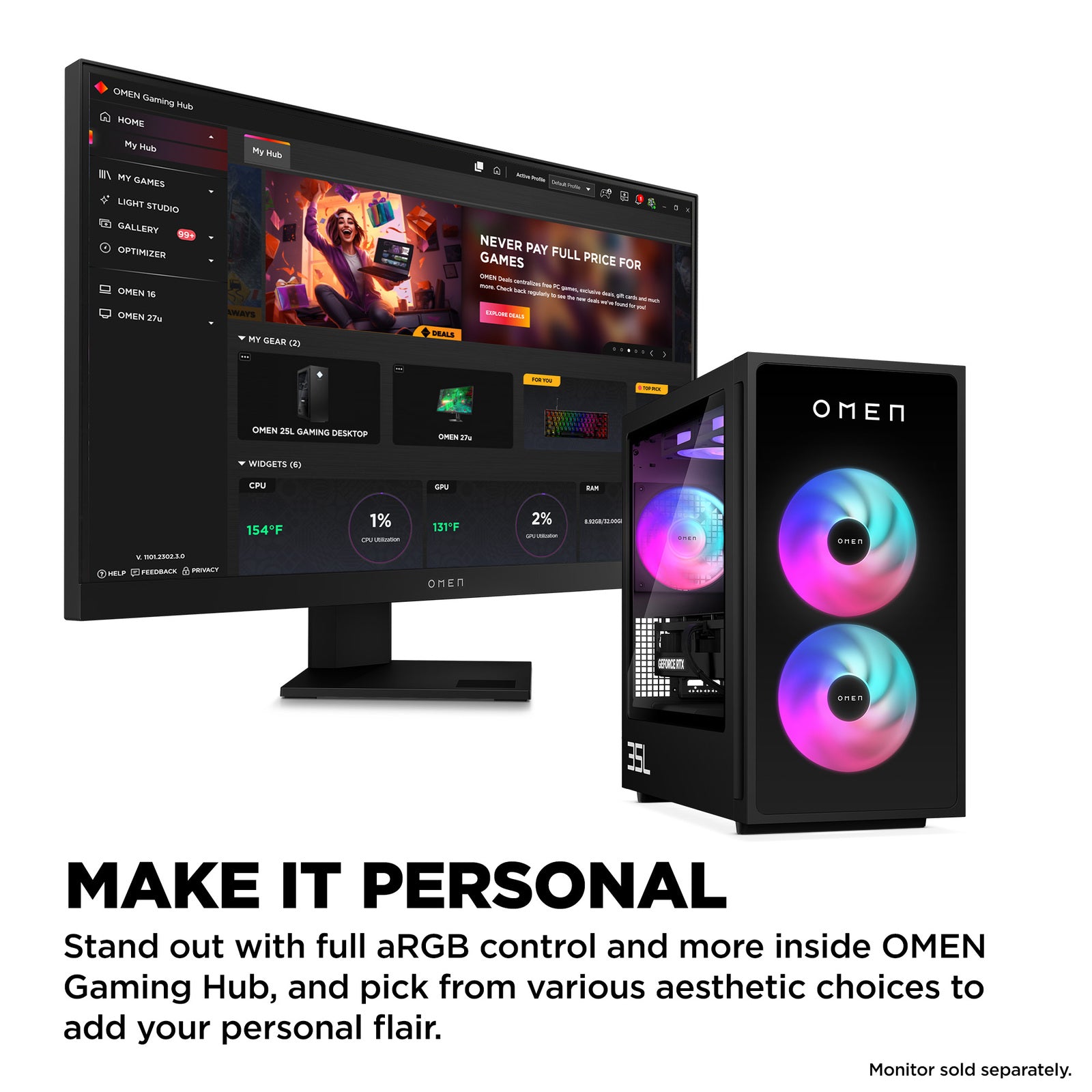OMEN 35L Gaming Desktop GT16-0066m PC. Windows 11 Home. AMD Ryzen™ 7. 16GB RAM. 1TB SSD. NVIDIA® GeForce RTX™ 4060. Black - Image 4